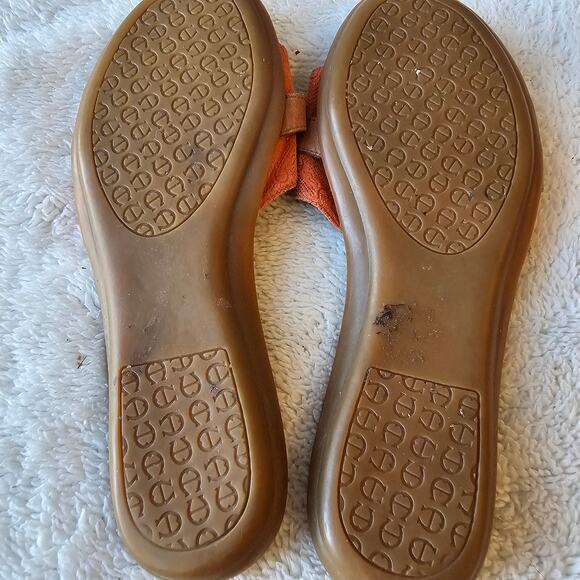 Etienne Aigner Women's Leather Open Toe Slides Flat Sandals Size 6.5 Gold Orange - Picture 4 of 6